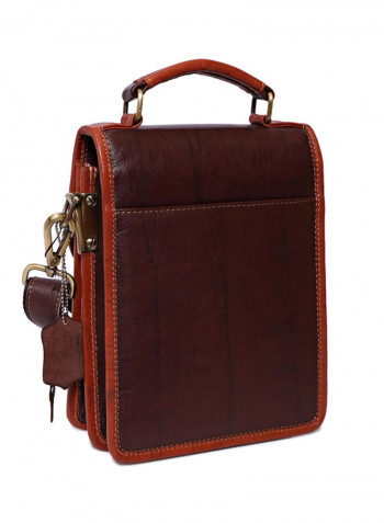 Leather Stitch Detailed Messenger Bag Brown