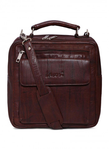 Leather Stitch Detailed Messenger Bag Brown