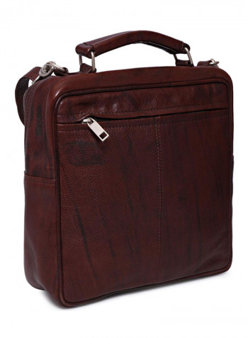 Leather Stitch Detailed Messenger Bag Brown