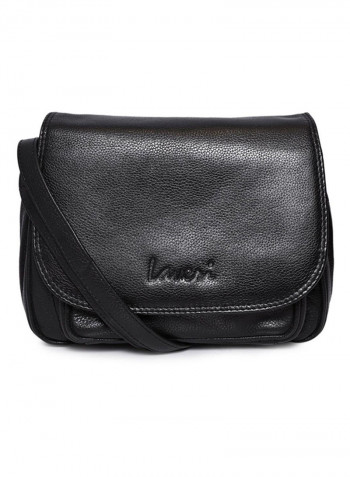 Leather Zipper Closure Crossbody Bag Black