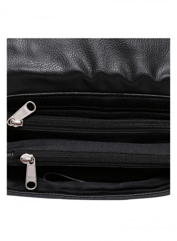 Leather Zipper Closure Crossbody Bag Black