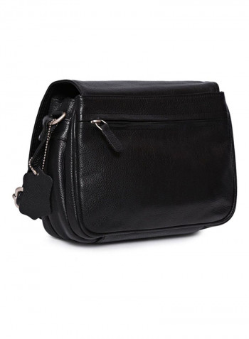 Leather Zipper Closure Crossbody Bag Black