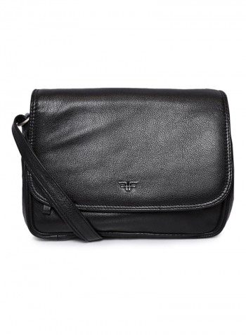 Leather Zipper Closure Crossbody Bag Black