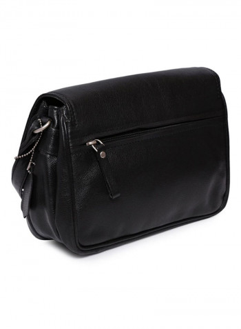 Leather Zipper Closure Crossbody Bag Black