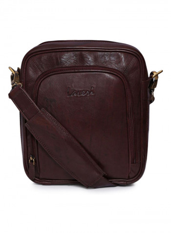 Leather Zipper Closure Crossbody Bag Brown