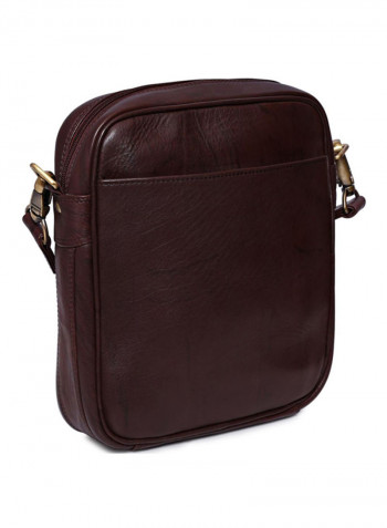 Leather Zipper Closure Crossbody Bag Brown