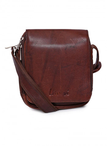 Leather Zipper Closure Crossbody Bag Brown