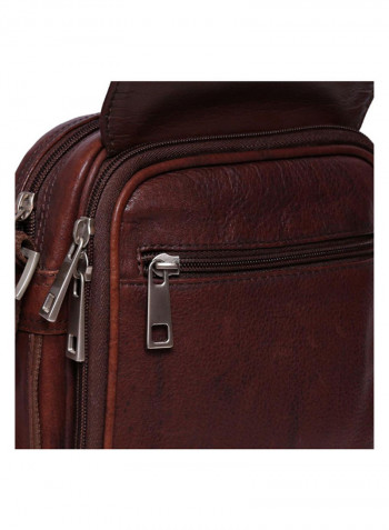 Leather Zipper Closure Crossbody Bag Brown