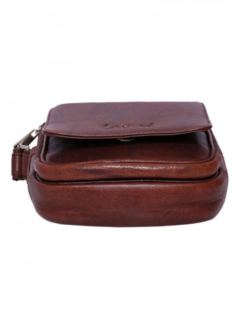 Leather Zipper Closure Crossbody Bag Brown