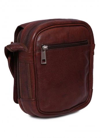 Leather Zipper Closure Crossbody Bag Brown