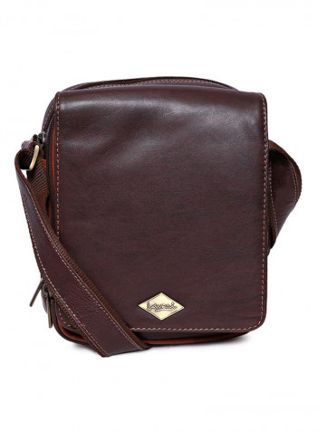 Leather Zipper Closure Crossbody Bag Brown