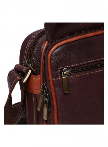 Leather Zipper Closure Crossbody Bag Brown