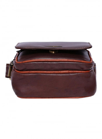 Leather Zipper Closure Crossbody Bag Brown