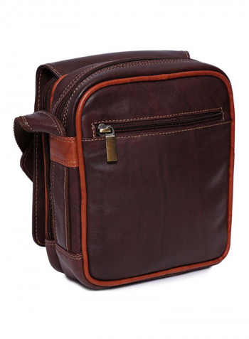 Leather Zipper Closure Crossbody Bag Brown