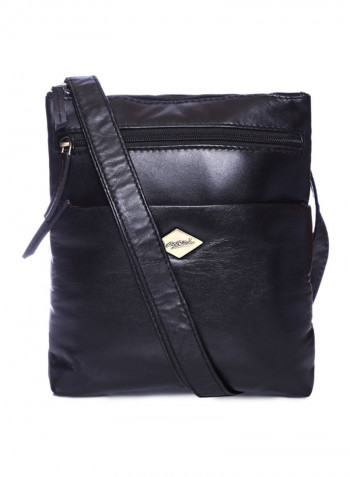 Leather Zipper Crossbody Bag Black