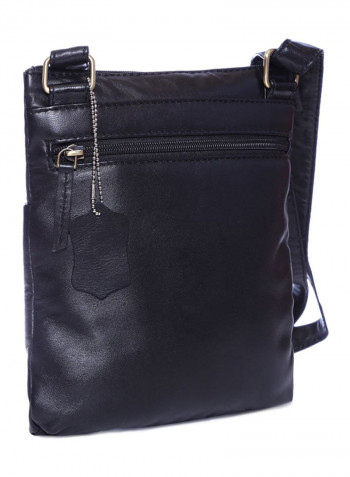 Leather Zipper Crossbody Bag Black