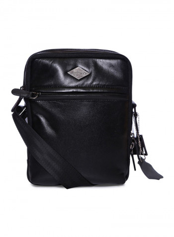 Leather Zipper Crossbody Bag Black