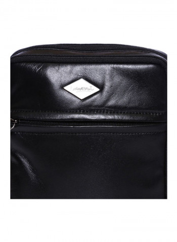 Leather Zipper Crossbody Bag Black