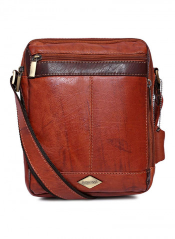Leather Stitch Detailed Crossbody Bag Brown