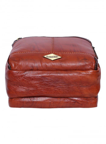 Leather Stitch Detailed Crossbody Bag Brown