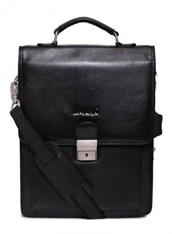 Leather Stitch Detailed Messenger Bag Black