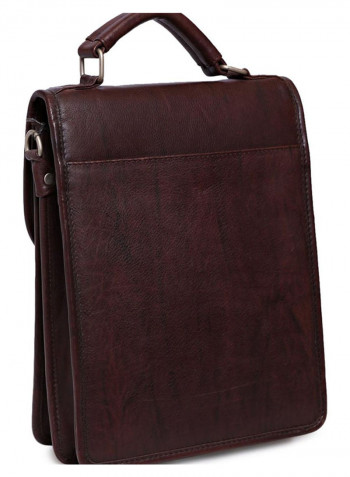 Leather Stitch Detailed Messenger Bag Brown