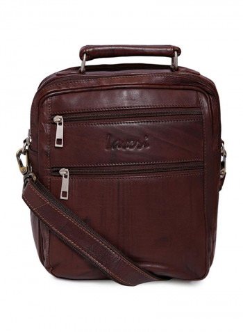 Leather Stitch Detailed Messenger Bag Brown