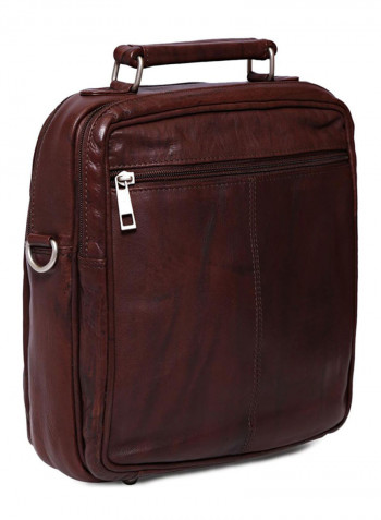 Leather Stitch Detailed Messenger Bag Brown