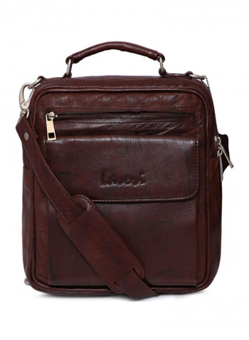Leather Stitch Detailed Messenger Bag Brown
