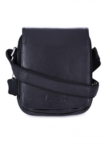 Leather Zipper Closure Crossbody Bag Black