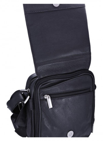 Leather Zipper Closure Crossbody Bag Black