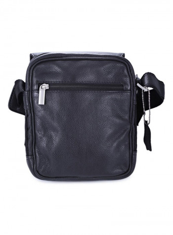 Leather Zipper Closure Crossbody Bag Black