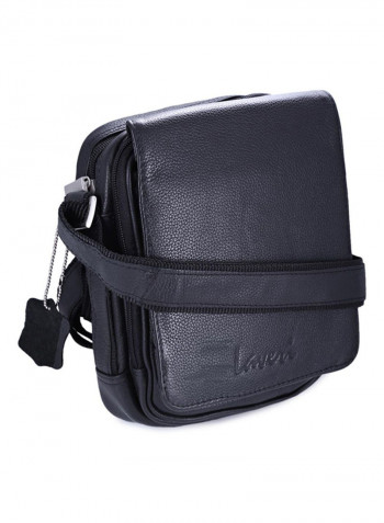 Leather Zipper Closure Crossbody Bag Black