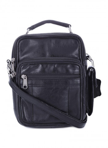 Leather Zipper Closure Crossbody Bag Black