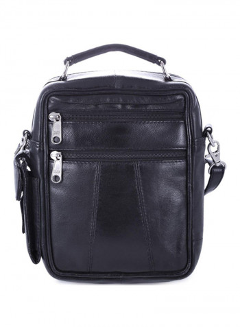 Leather Zipper Closure Crossbody Bag Black