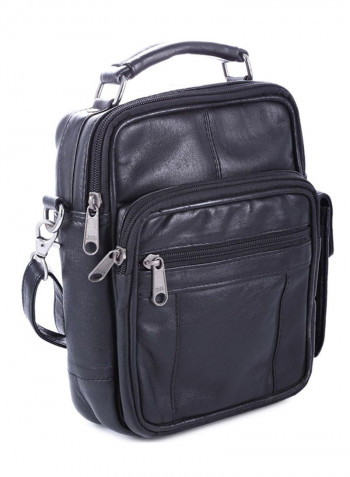 Leather Zipper Closure Crossbody Bag Black