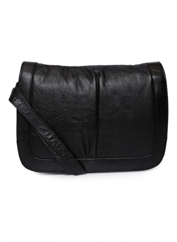 Leather Zipper Closure Crossbody Bag Black