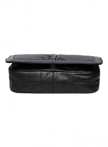 Leather Zipper Closure Crossbody Bag Black
