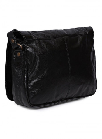 Leather Zipper Closure Crossbody Bag Black