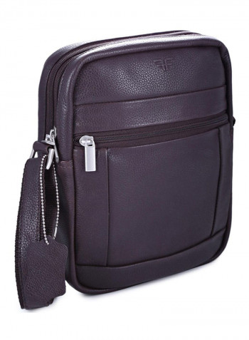 Leather Zipper Closure Crossbody Bag Brown