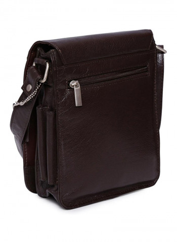 Leather Zipper Closure Crossbody Bag Brown