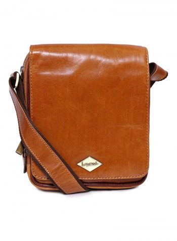 Leather Zipper Closure Crossbody Bag Brown