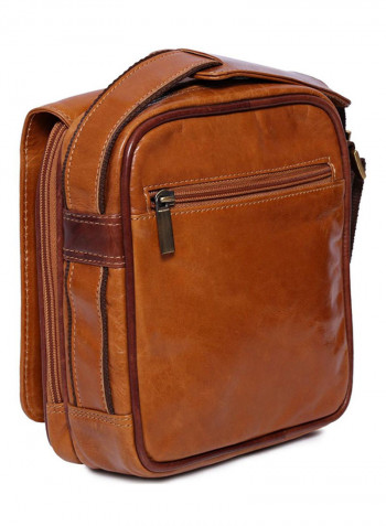 Leather Zipper Closure Crossbody Bag Brown