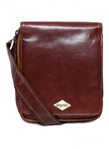 Leather Zipper Closure Crossbody Bag Brown