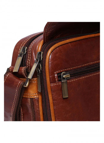 Leather Zipper Closure Crossbody Bag Brown