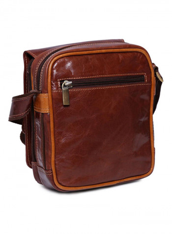 Leather Zipper Closure Crossbody Bag Brown