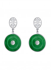 925 Sterling Silver Jade Studded Dangled Earrings