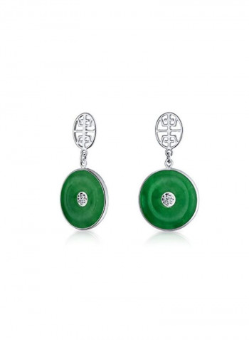 925 Sterling Silver Jade Studded Dangled Earrings