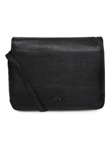 Leather Zipper Closure Crossbody Bag Black