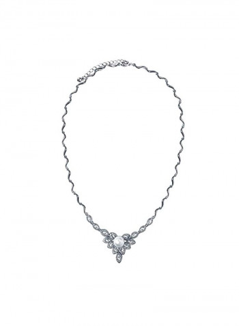 Silver Plated Brass Cubic Zirconia And Pearl Studded Necklace